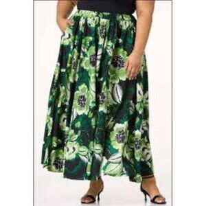 Cato Lime Green Paisley Floral Print Maxi Skirt Plus Size 18/20
